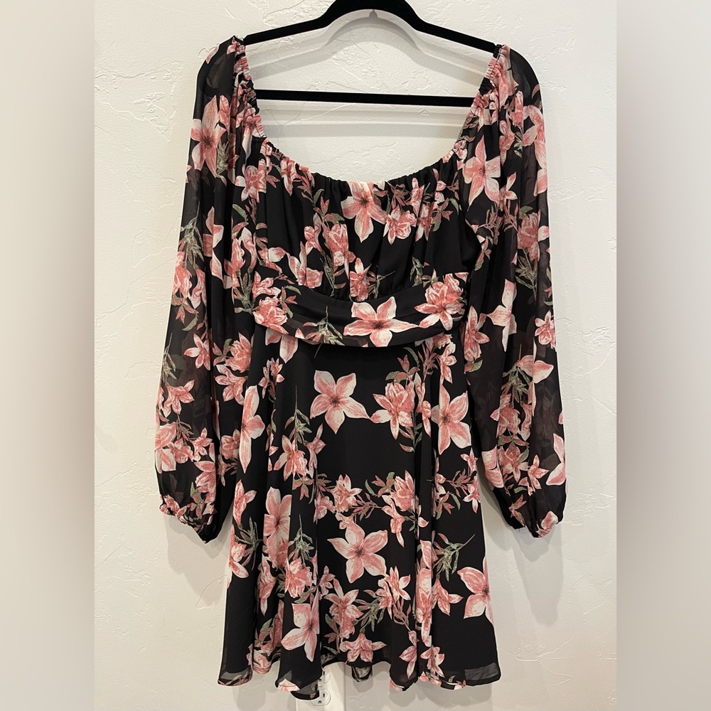 Floral Black and Pink Women's Dress